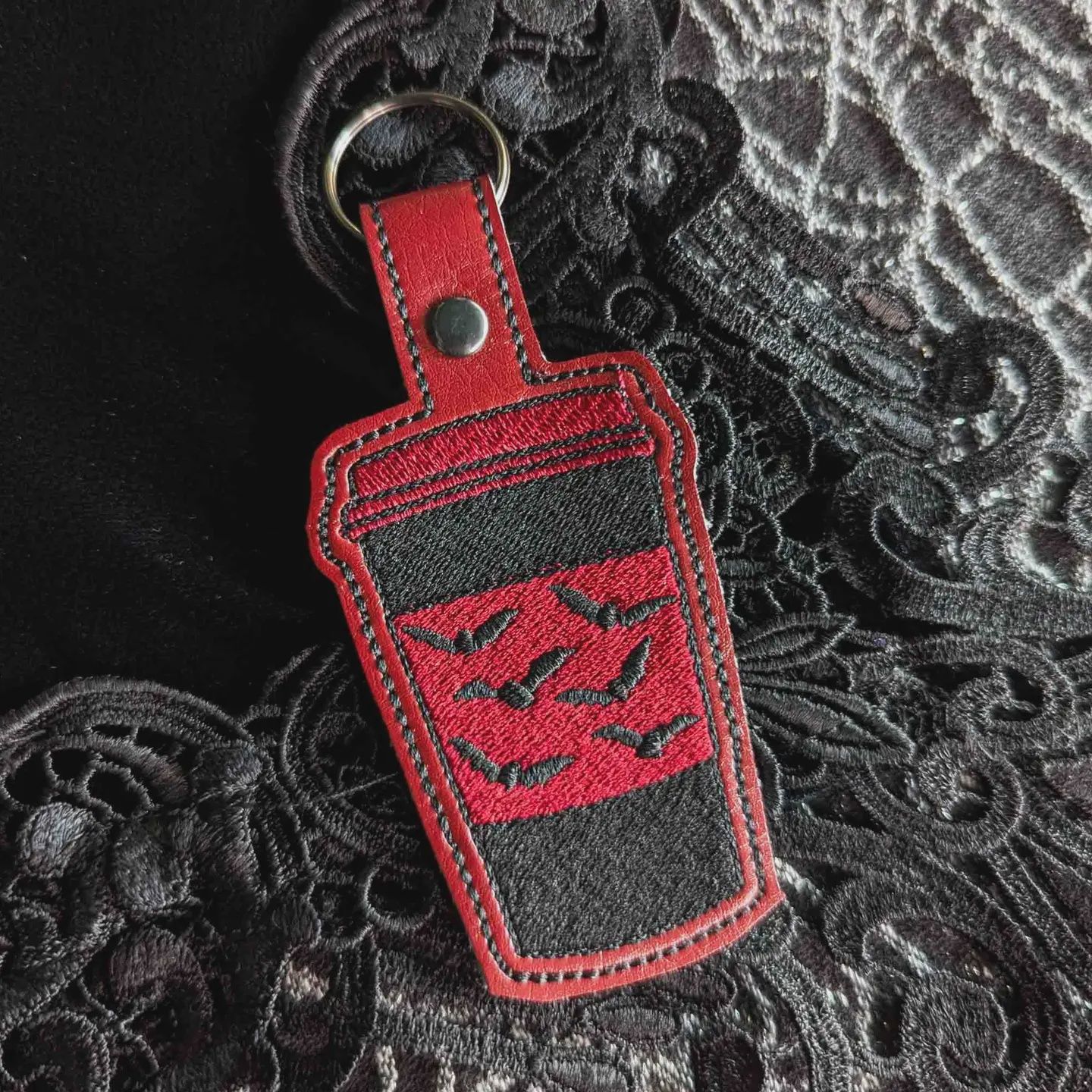 Red &amp; Black Bat Coffee Cup Keychain