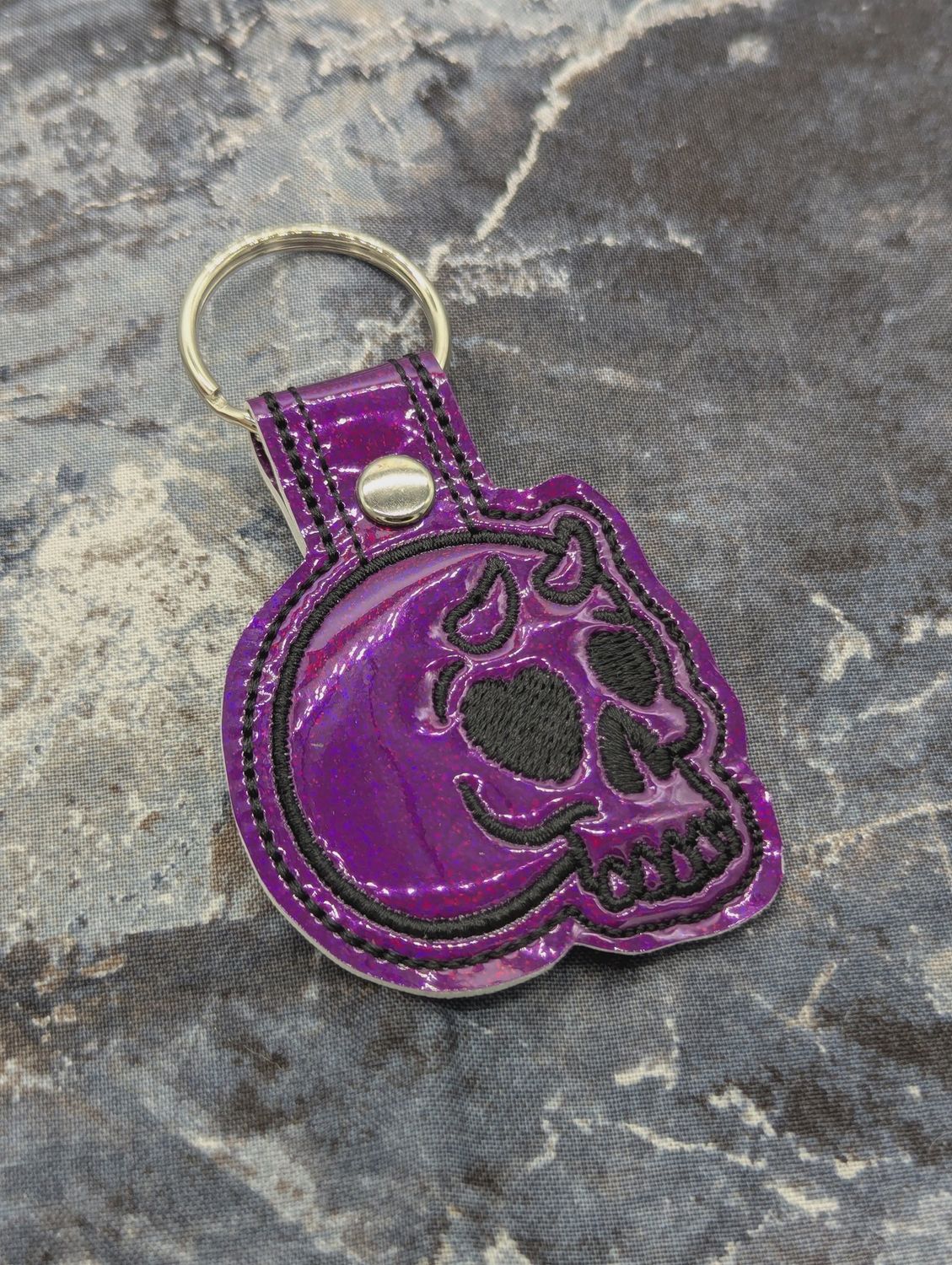 Purple Horned Skull Keychain