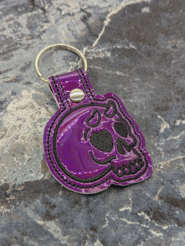 Purple Horned Skull Keychain