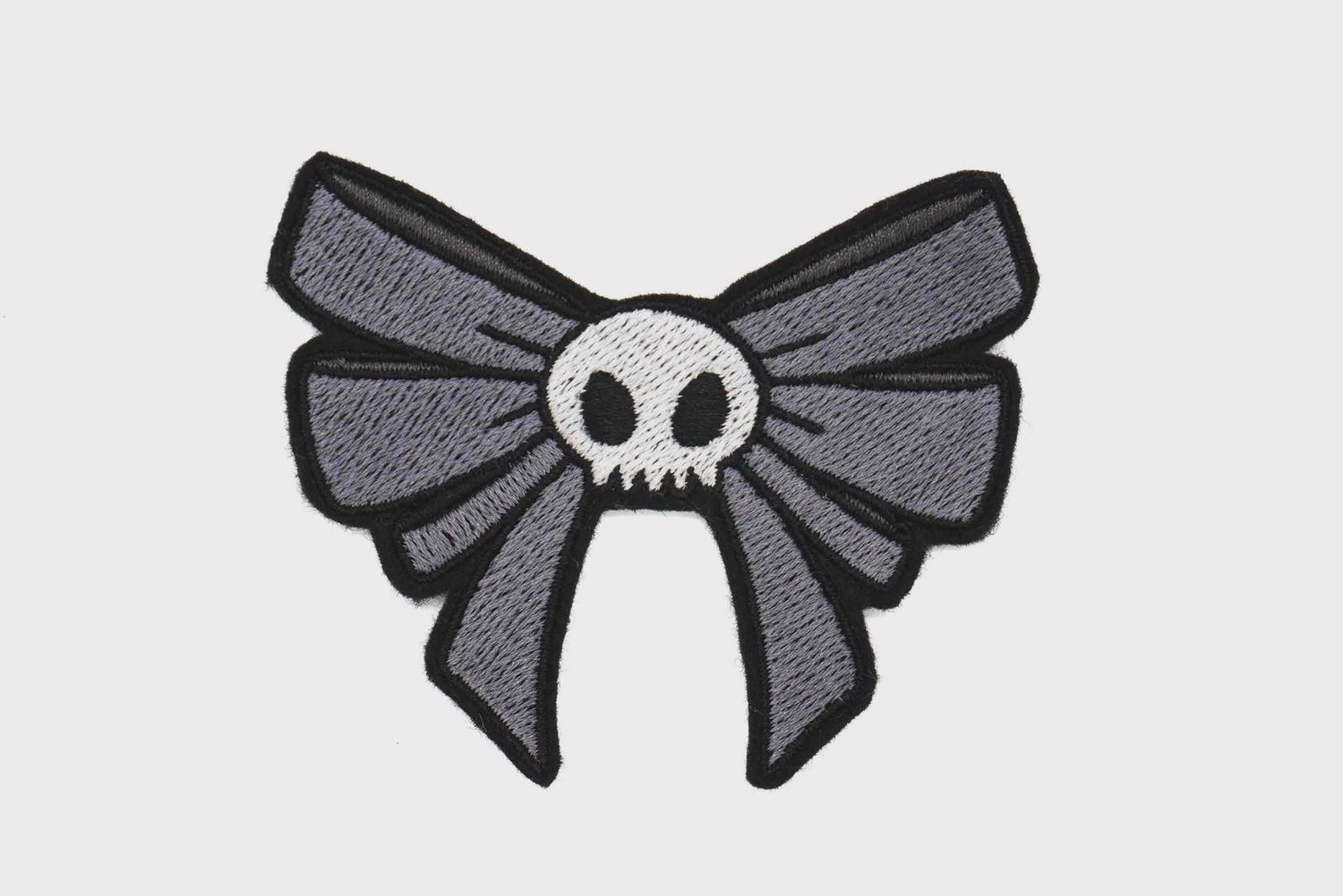 Skull Gray Bow Iron On Patch