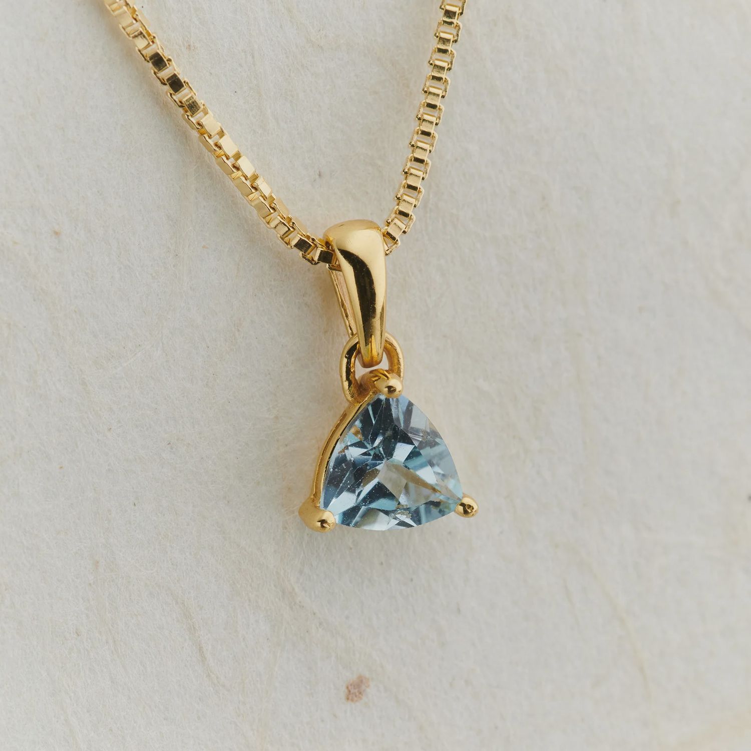 Faceted Aquamarine Triangle Pendant, Setting Material: Everyday Gold
