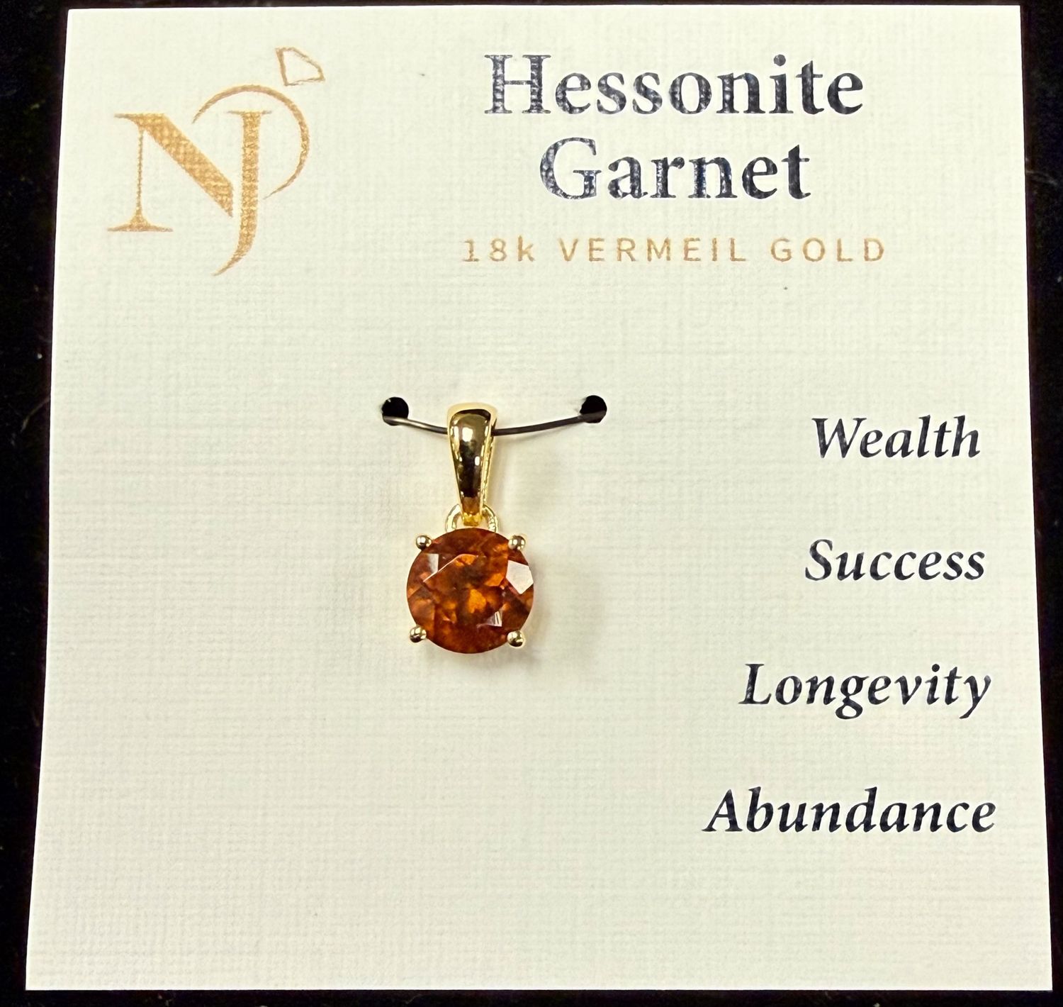 Hessonite Garnet Vermeil Gold Pendant, design: Faceted Round