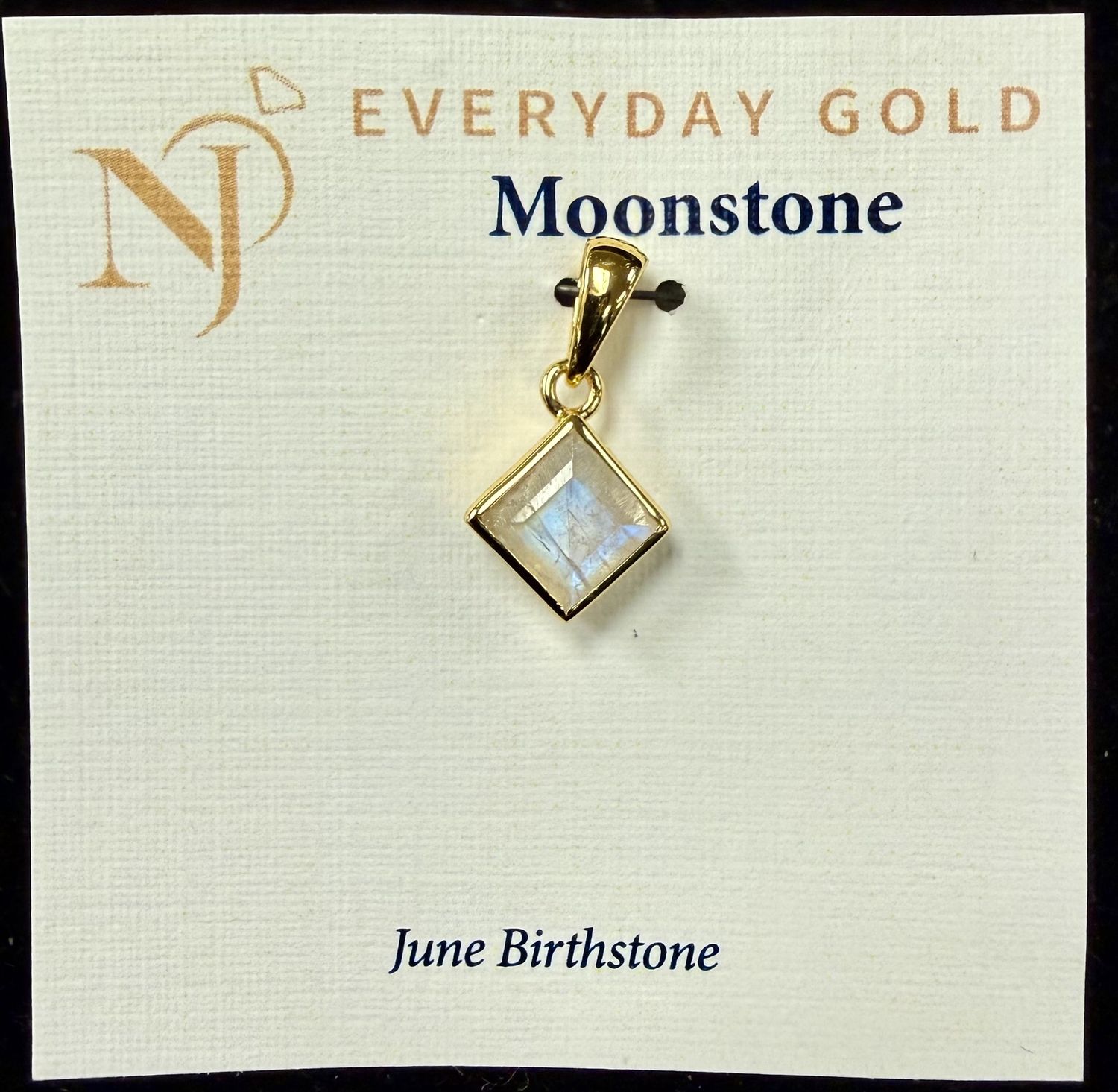 Moonstone Everyday Gold Pendant, design: Faceted Square