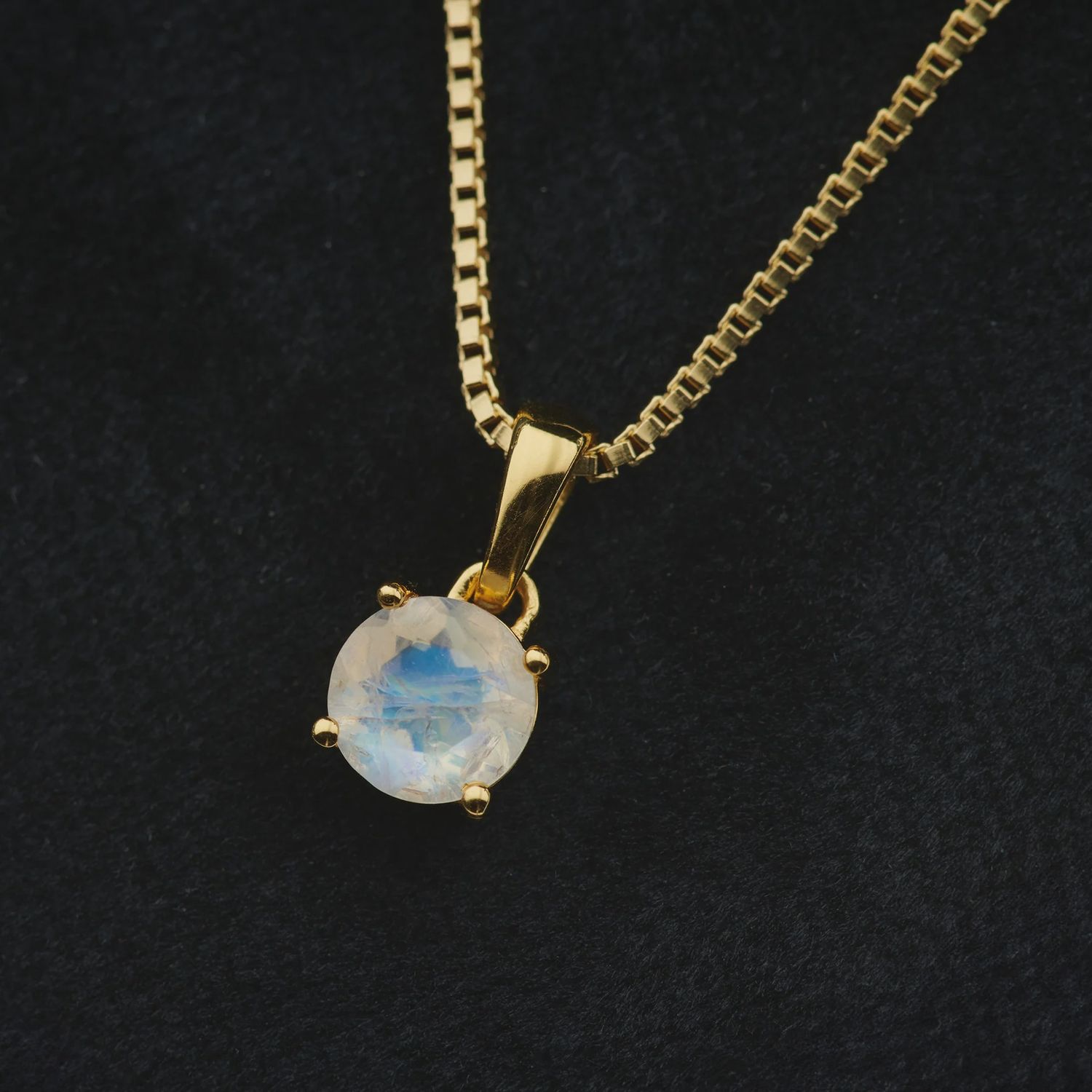 Blue Fire Rainbow Moonstone Vermeil Gold