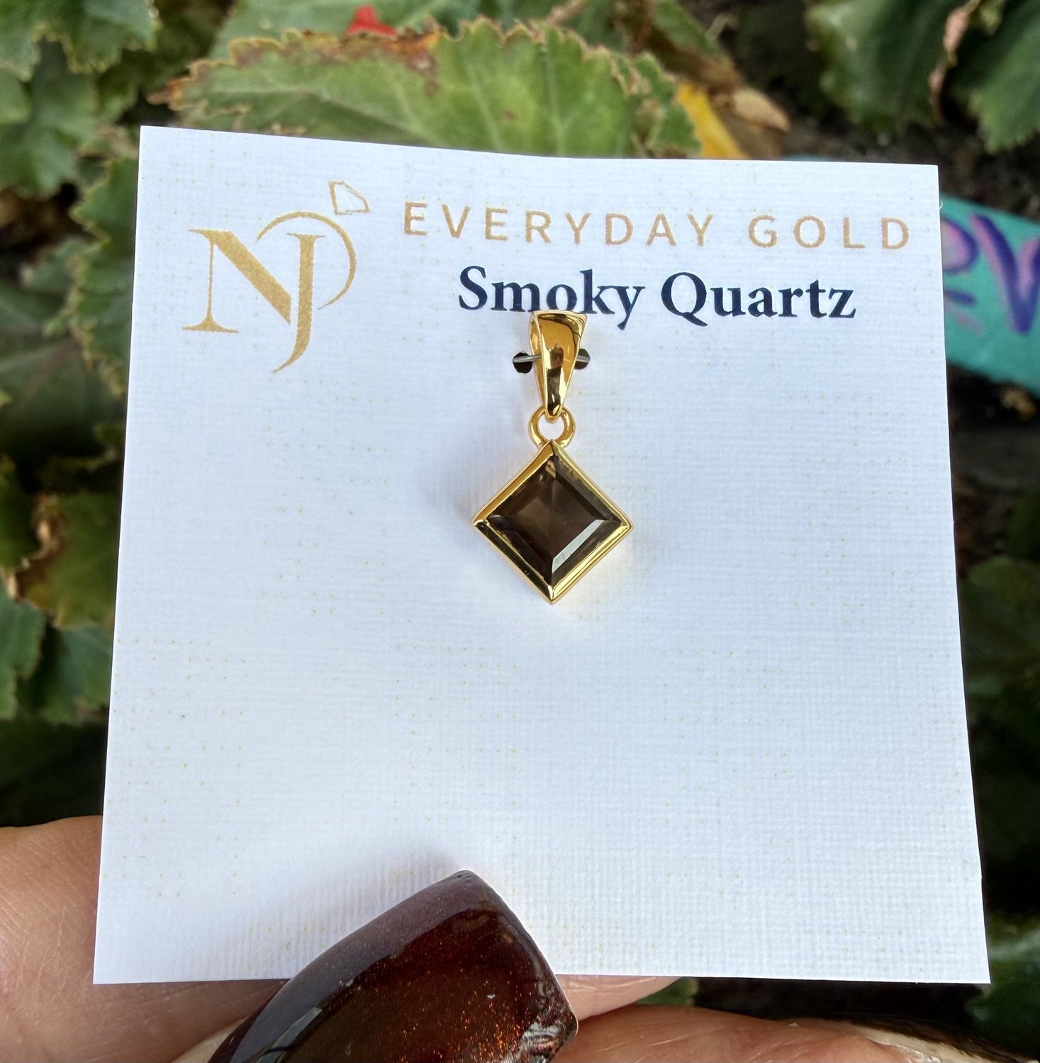 Smoky Quartz Square Everyday Gold Pendant