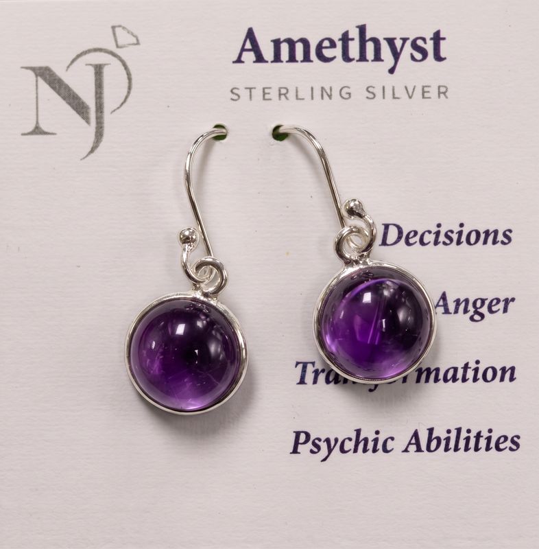 Amethyst Round Hook Sterling Earrings