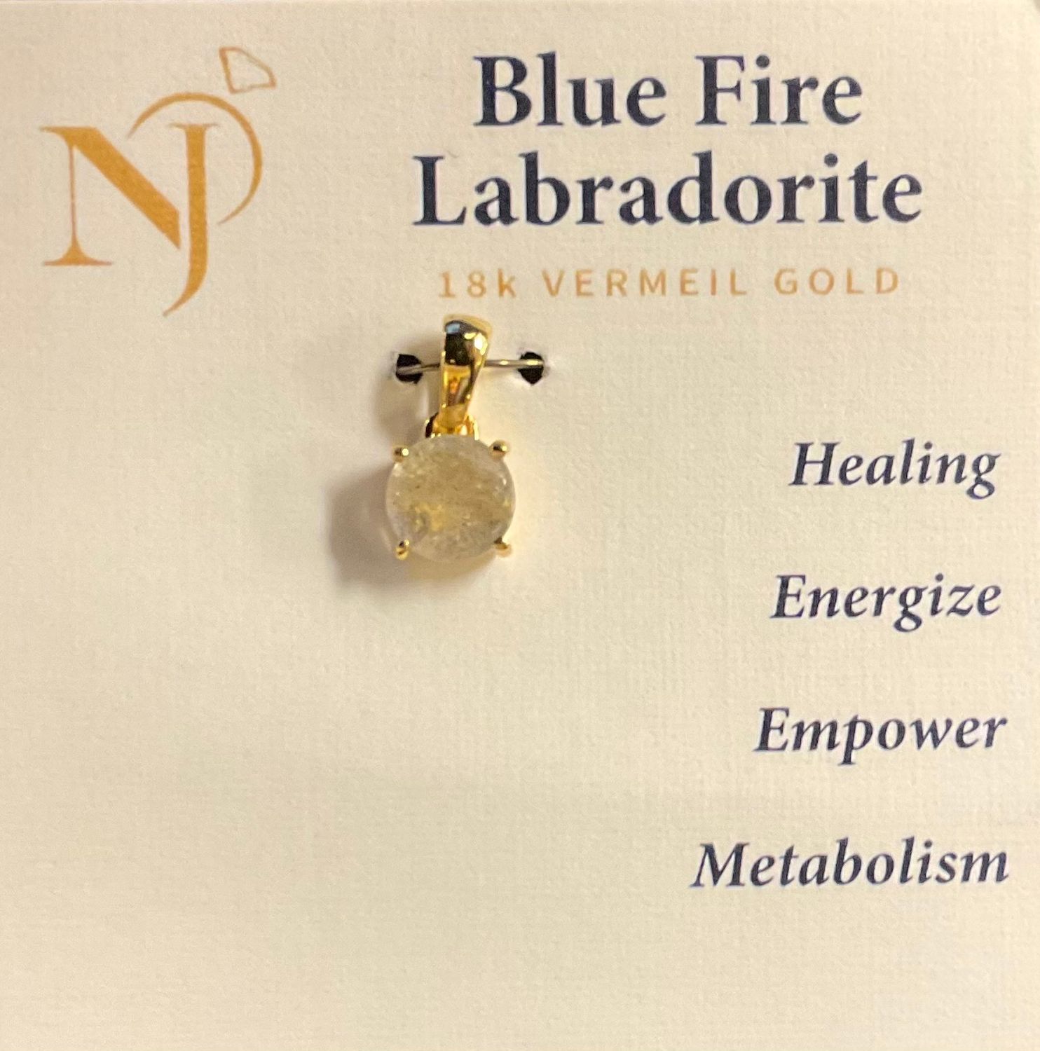 Blue Fire Labradorite Round Vermeil Gold Pendant
