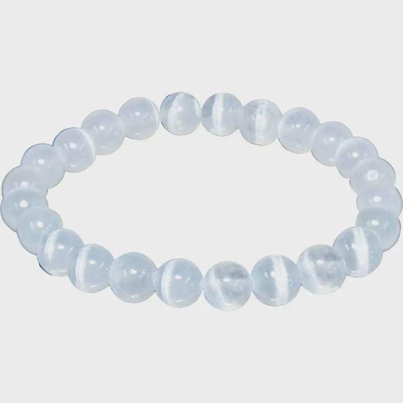 Selenite 8mm Round Bead Bracelet