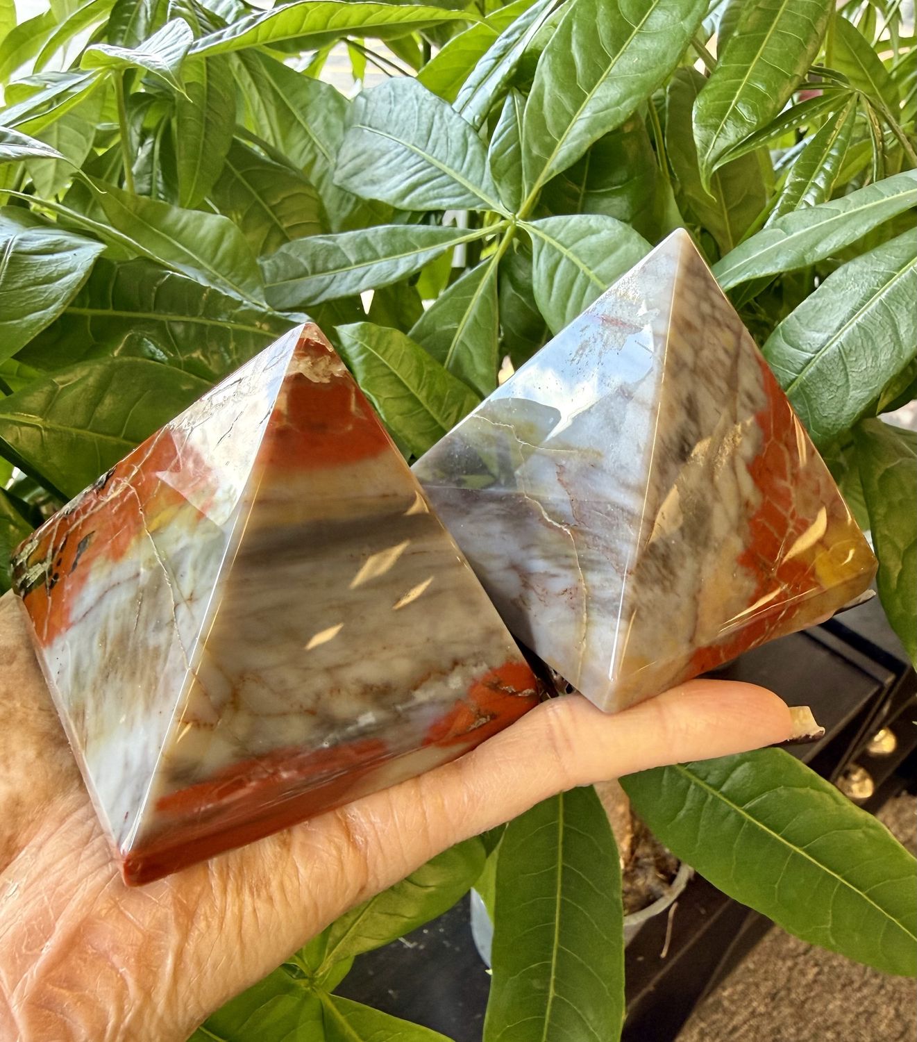 Petrified Wood Pyramid Red &amp; Grey