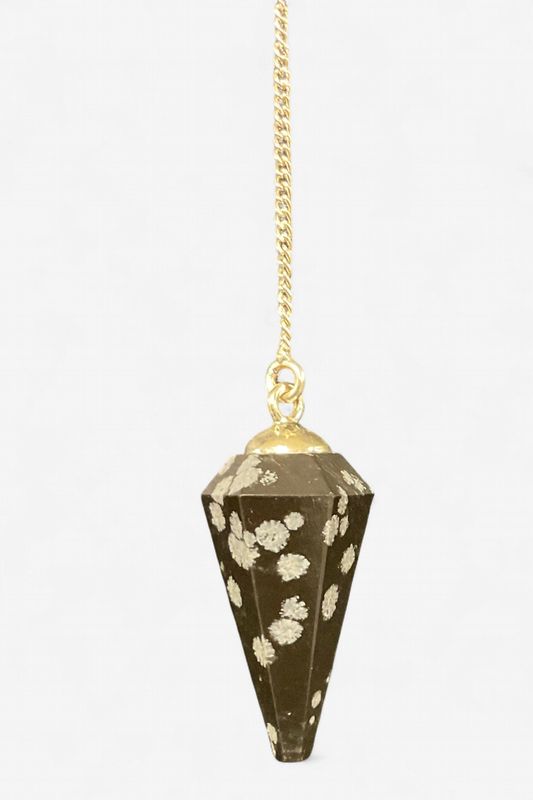 Snowflake Obsidian Faceted Pendulum