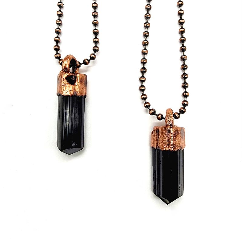 Black Tourmaline Necklace - Antique Copper / Ball Chain
