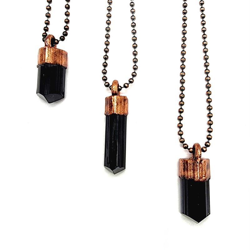 Black Tourmaline Necklace - Antique Copper / Ball Chain