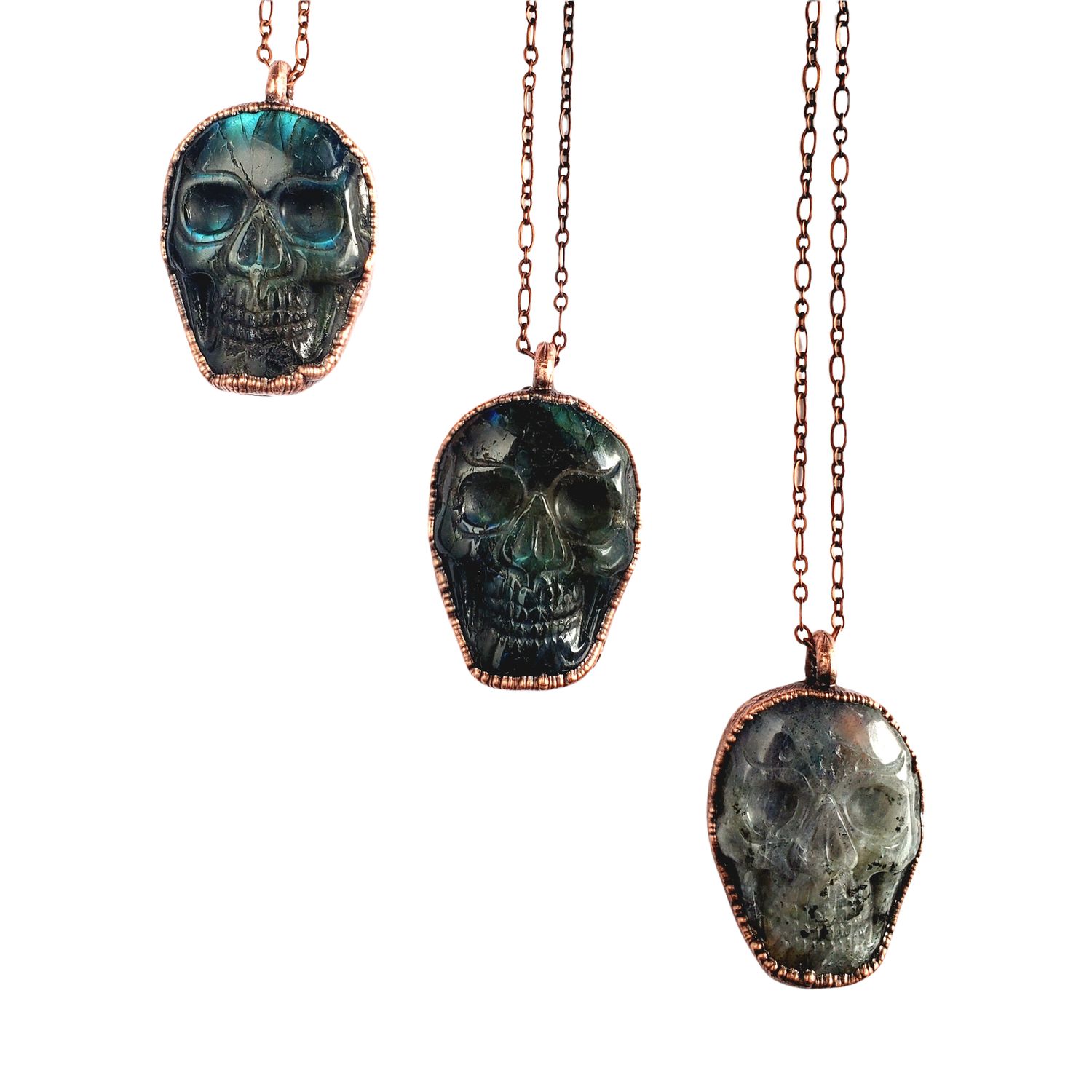 Labradorite Carved Skull Necklace