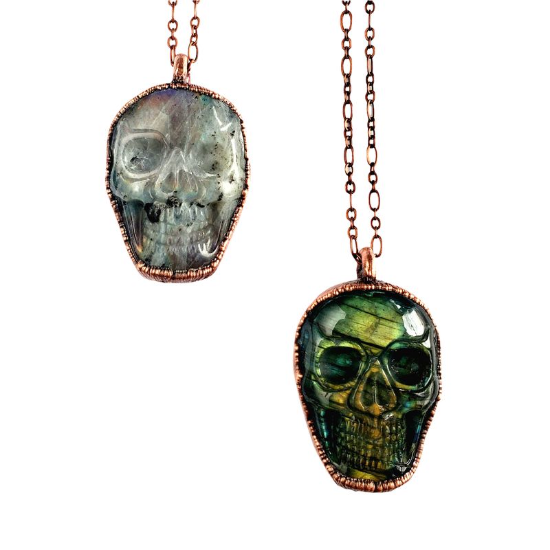 Labradorite Carved Skull Necklace
