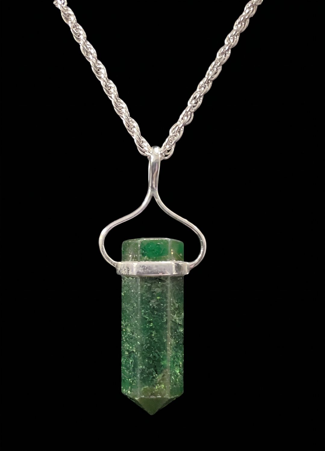 Single Wand Point Green Aventurine Pendant