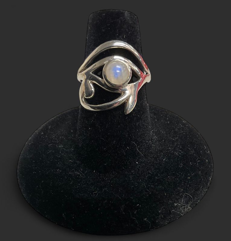 Eye of Horus Rainbow Moonstone Ring Sz 6
