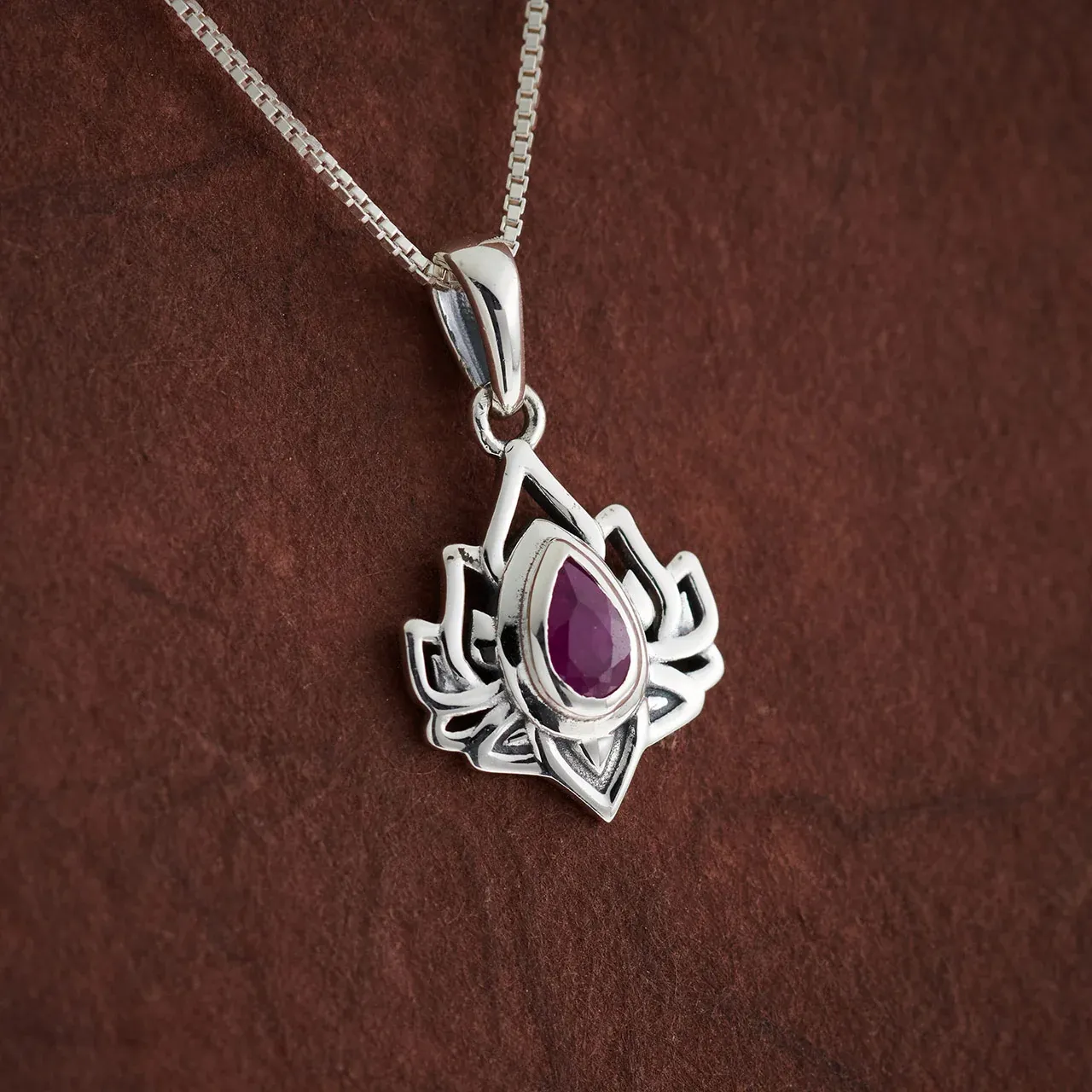 Ruby Dainty Lotus Sterling Silver Pendant
