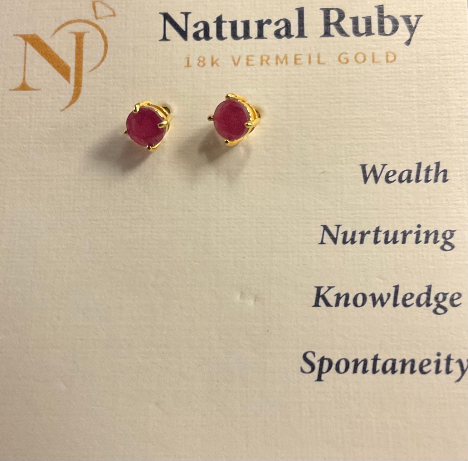 Ruby Round Stud Vermeil Gold Earrings
