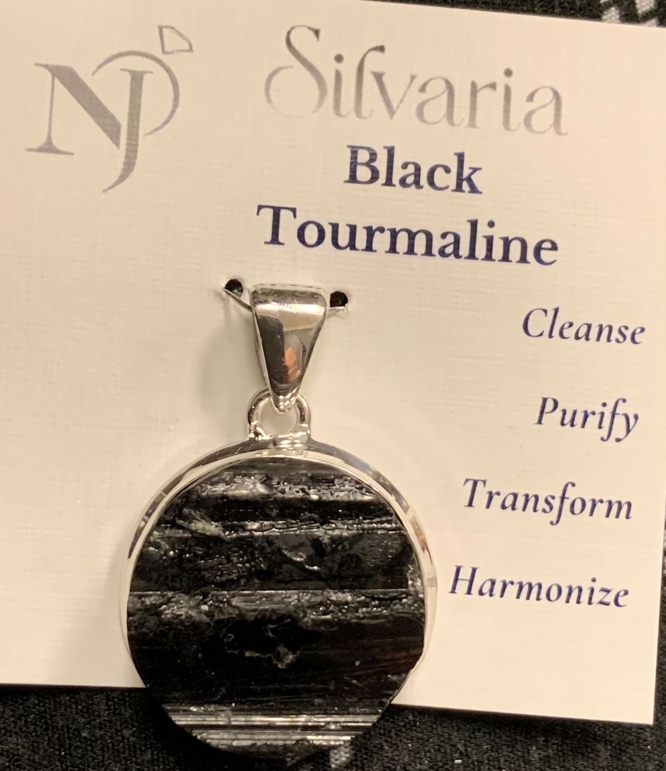 Black Tourmaline Rough Round Silvaria Pendant