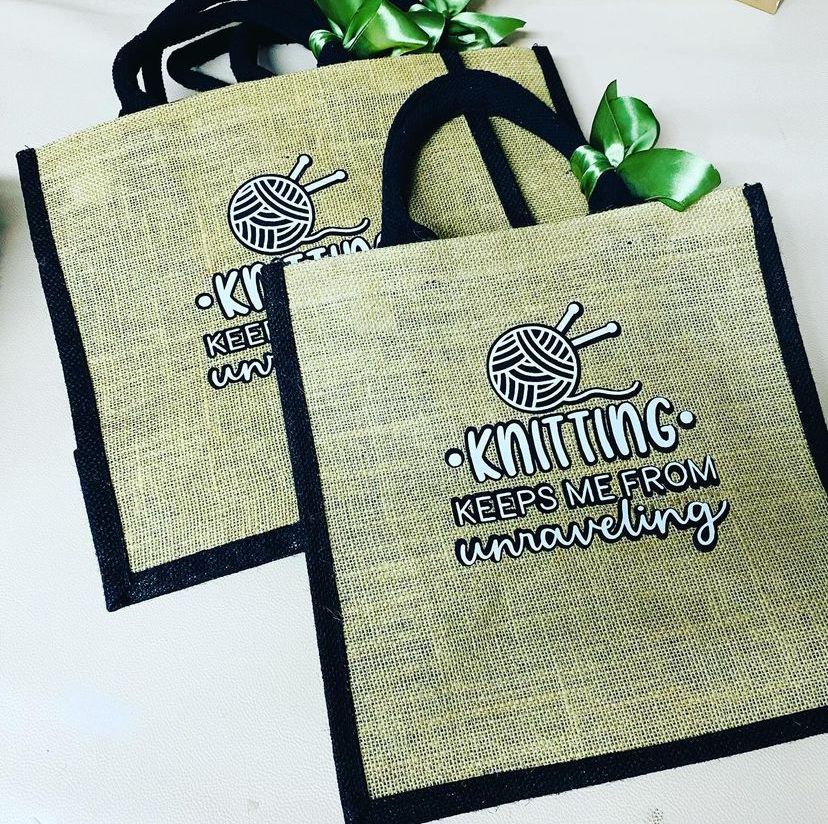 Knitting Tote Bag with Black Edging