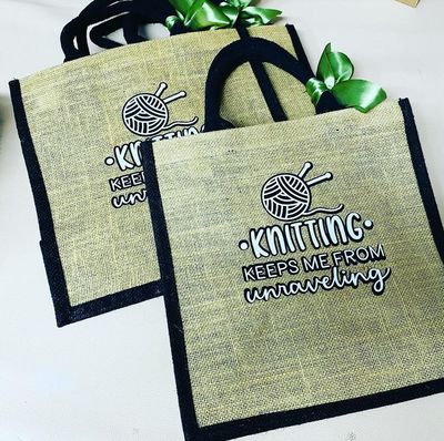 Knitting Tote Bag with Black Edging