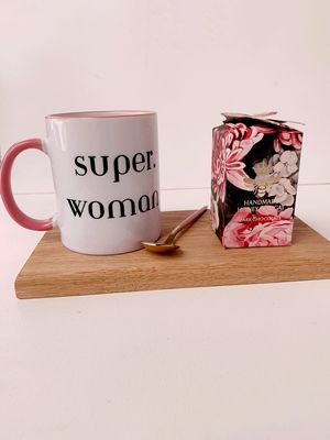 Super Woman Mug And Oak Board Set