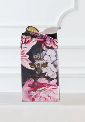 Floral Bonbonniere Box containing x 2 Dark Choc &amp; Cranberry Honey Nougat Bon Bons
