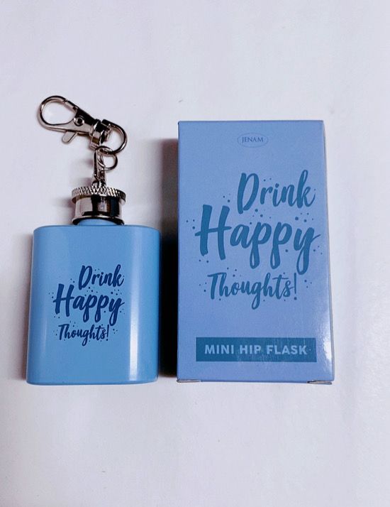 “Drink Happy Thoughts” Mini Flask Key Chain