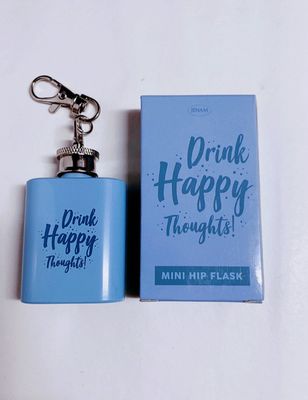 “Drink Happy Thoughts” Mini Flask Key Chain