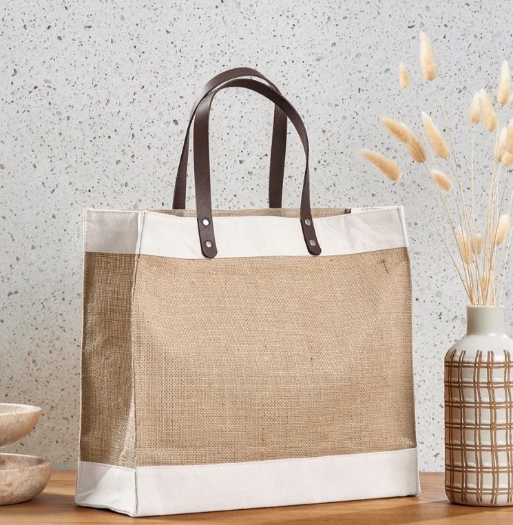Jute Tote Bag - Leather Handles