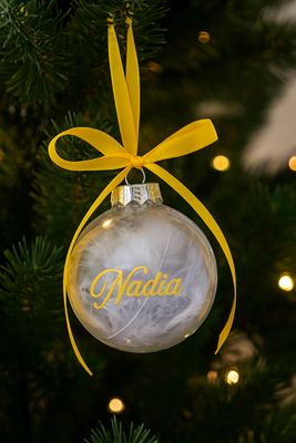 Fillable Bauble With Grey Feathers