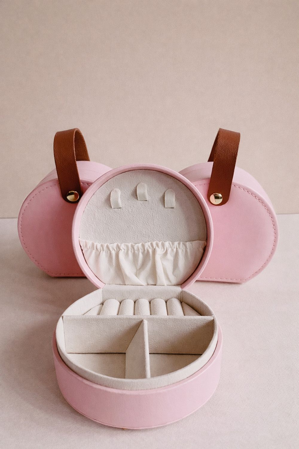 Travel Size Jewellery Case - Pink With Leather Strap