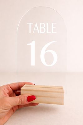 Clear Acrylic Table Numbers - Wooden Base