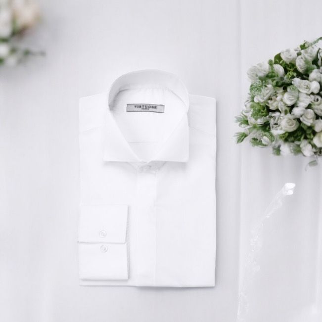 Chemise blanche cérémonie ,Col Cassé &amp; poignets mixtes ,coton mélangé .