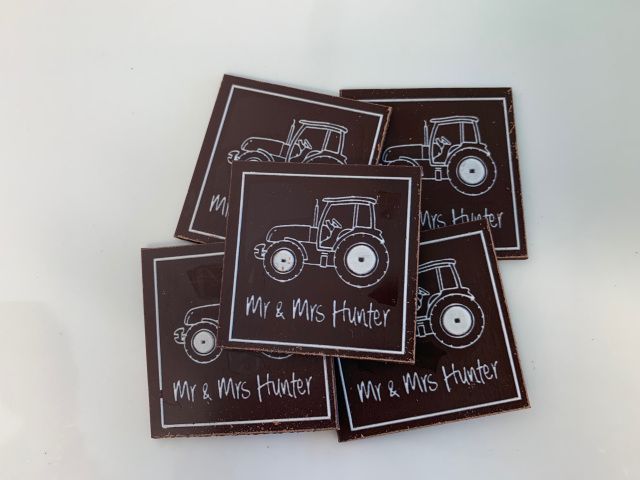 25 Chocolates With Your Own Embossed Personal Design or Message (includes one off setup cost of $112.70)