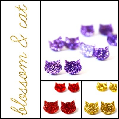 Blossom and Cat - Large Glitter Cat Studs