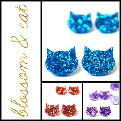 Blossom And Cat - Mini Glitter Cat Studs