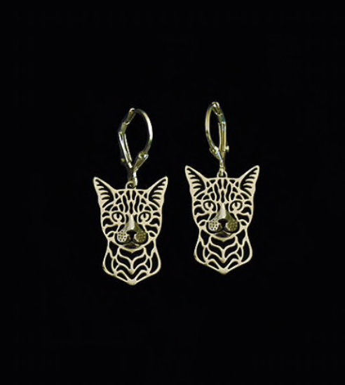 Bengal Cat Drop Earrings, Colour: Gold