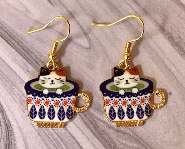 Cats in Cups Earrings
