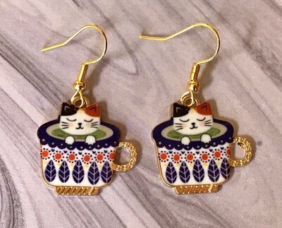Cats in Cups Earrings