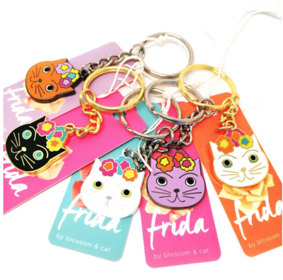 Frida cat Keyring by Blossom and Cat