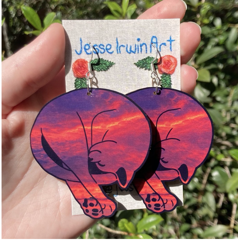 Sunset Cats Wooden Earrings by Jesse Irwin