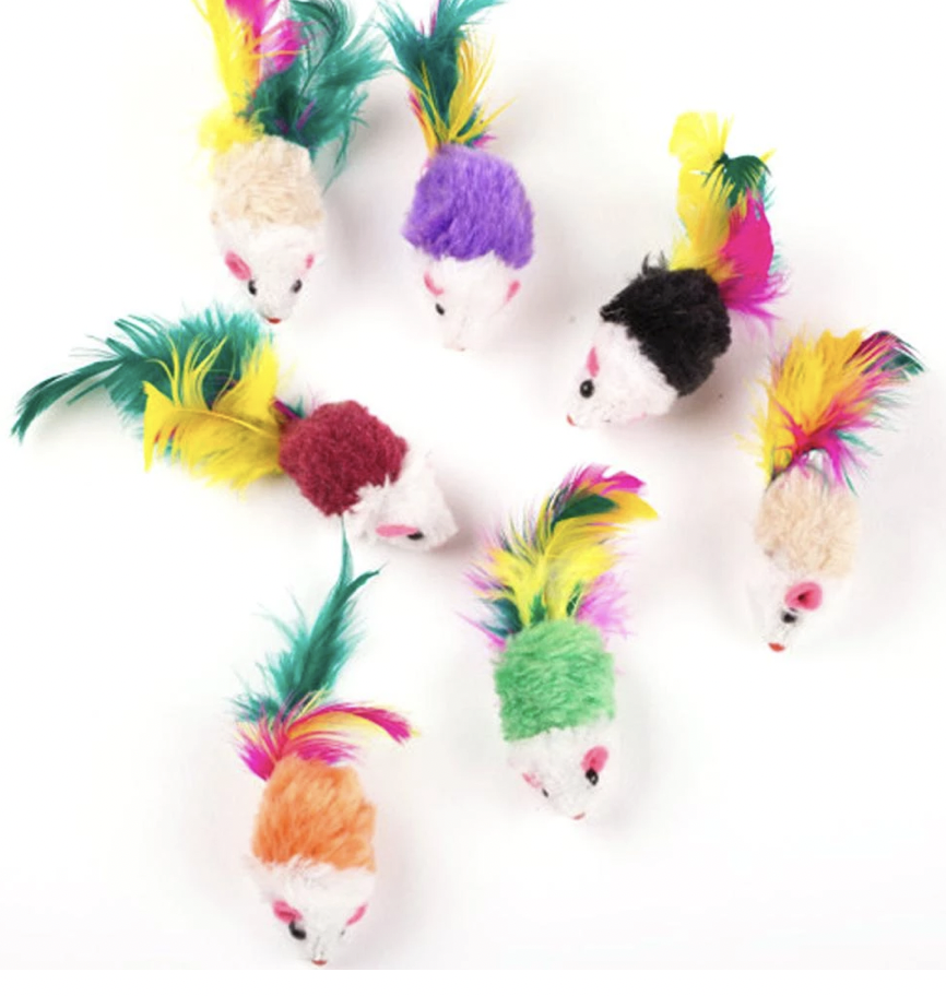 Faux Fur and Feather Mice Toy for Cats