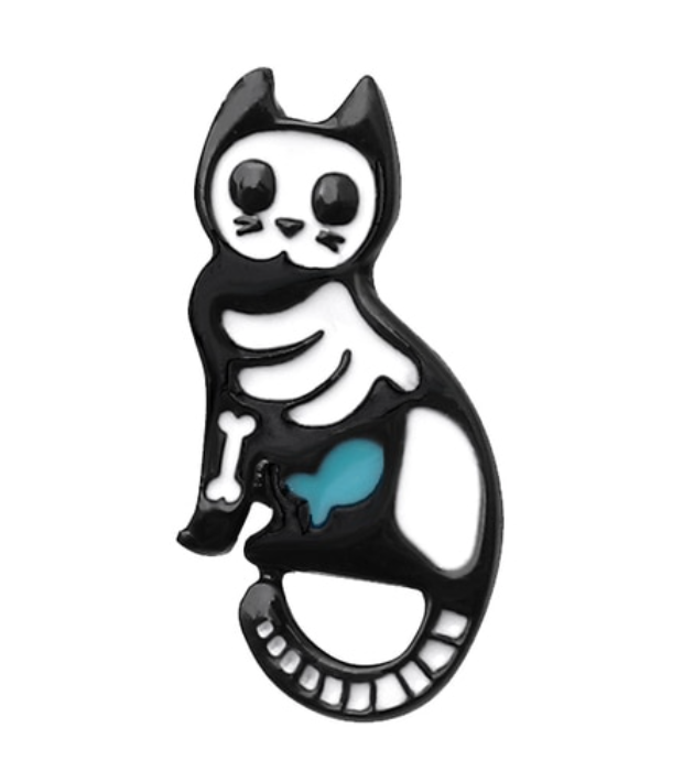 Skeleton Fish guts Cat pin