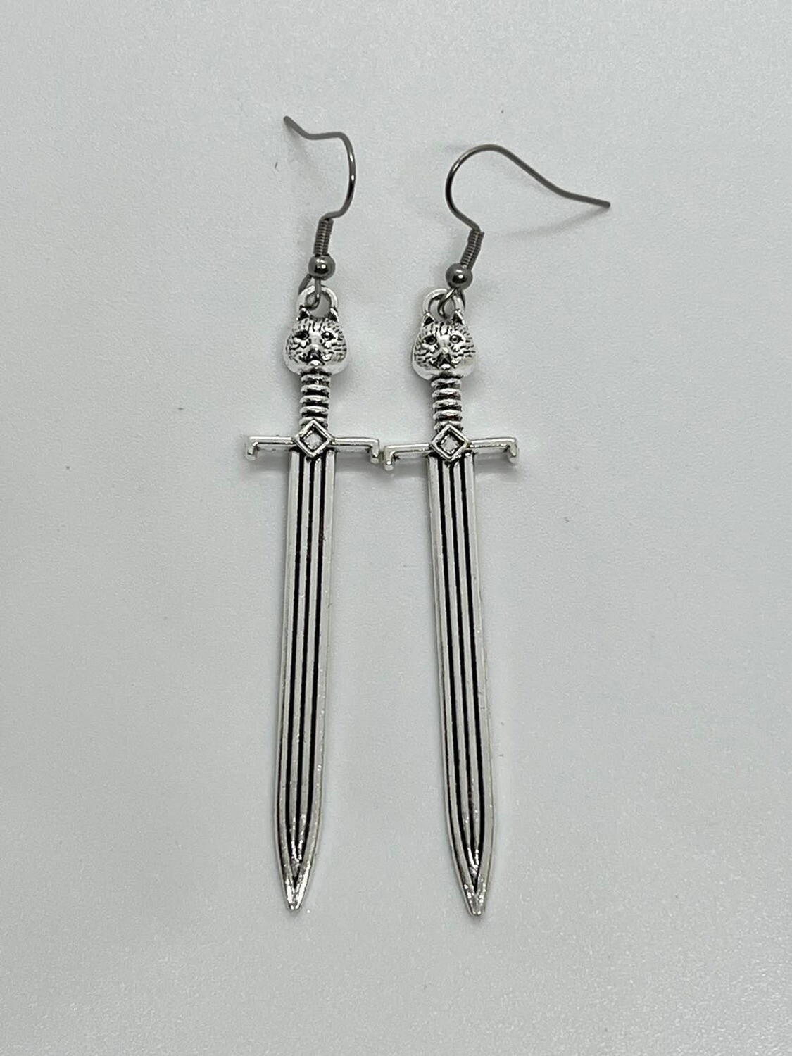 Gothic Cat Sword Earrings
