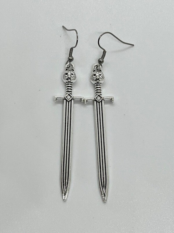 Gothic Cat Sword Earrings