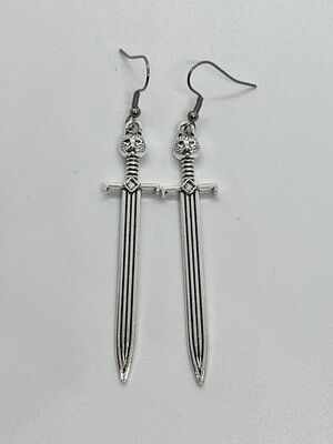 Gothic Cat Sword Earrings
