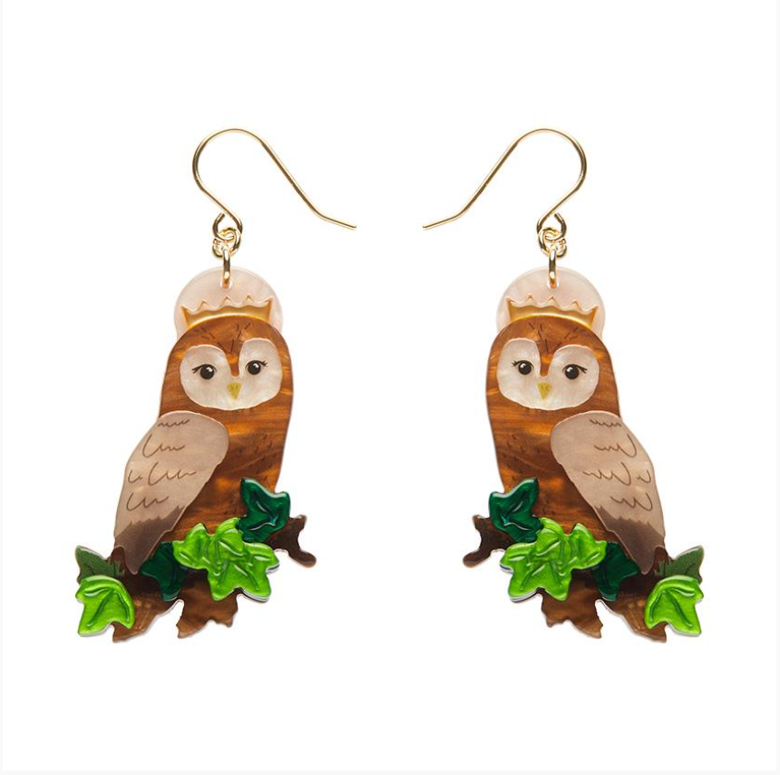 Regal Woodland Owl drop earrings by Erstwilder