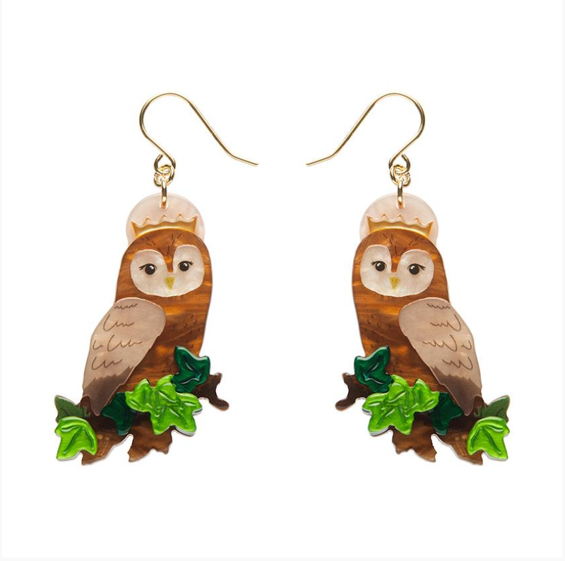 Regal Woodland Owl drop earrings by Erstwilder