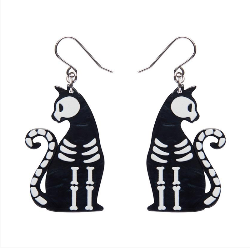 Bone Kitty Drop Earrings (black) by Erstwilder